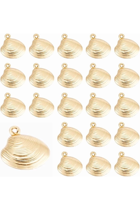 30Pcs Gold Shell Dangle Charms 0.55 Inch Ocean Theme Pendants Metal Sea Shell Conch Charm Bulk for DIY Bracelets Earring Necklace Jewelry Making Party Favor Gifts Hole: 1mm