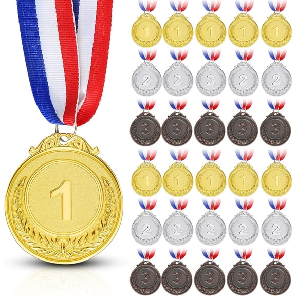 30Pcs Gold Silver Bronze Medals for Kids,1st 2nd 3rd Place Medals with Neck Ribbon Medals for Awards for Kids Adults Sports Competitions Tournaments Party,2 Inch