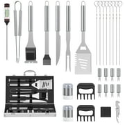 30Pcs Grill Tool Set, Heavy Duty BBQ Kit with Aluminum Case & Digital Thermometer, Fork, Spatula, Tongs, Corn holder, Grill Accessories & Utensils, Grilling Set for Cookout