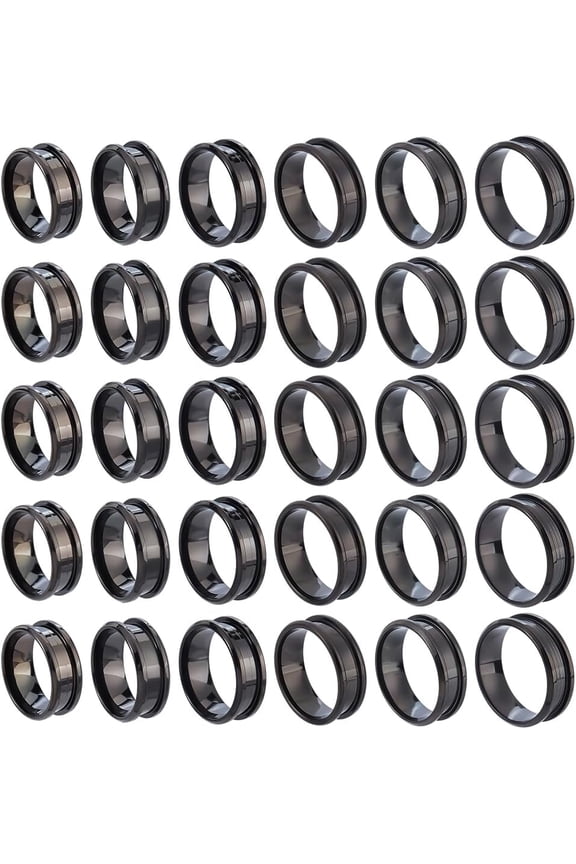 30Pcs Grooved Finger Ring 6 Styles Stainless Steel Ring Core Blank 8mm Wide Round Grooved Inlay Rings