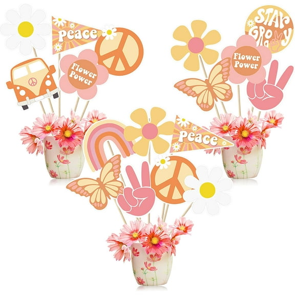 30Pcs Groovy Retro Hippie Party Centerpieces for Tables Toppers Rainbow Butterfly Daisy Flower Birthday Decoration Star Groovy 60's Party Supplies Favors for Girls Baby Shower Photo Props
