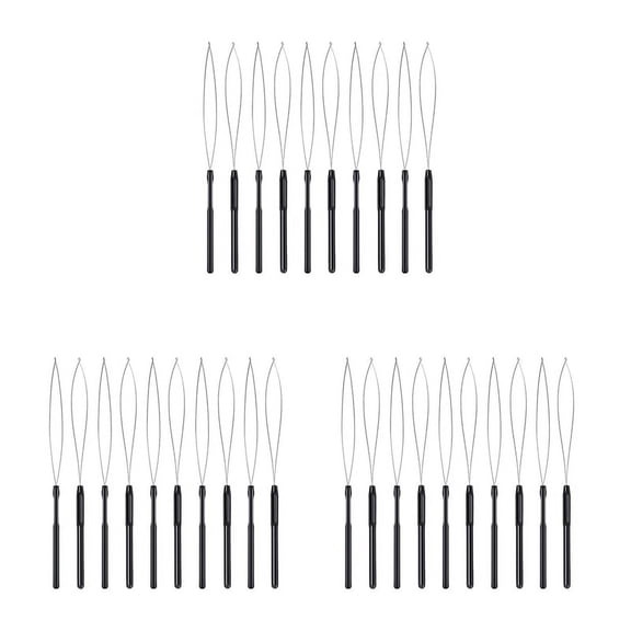 30Pcs Hair Extension Loop Threader Hook Tool and Bead Tool Black Loop Threader for Hair Extension or Extender