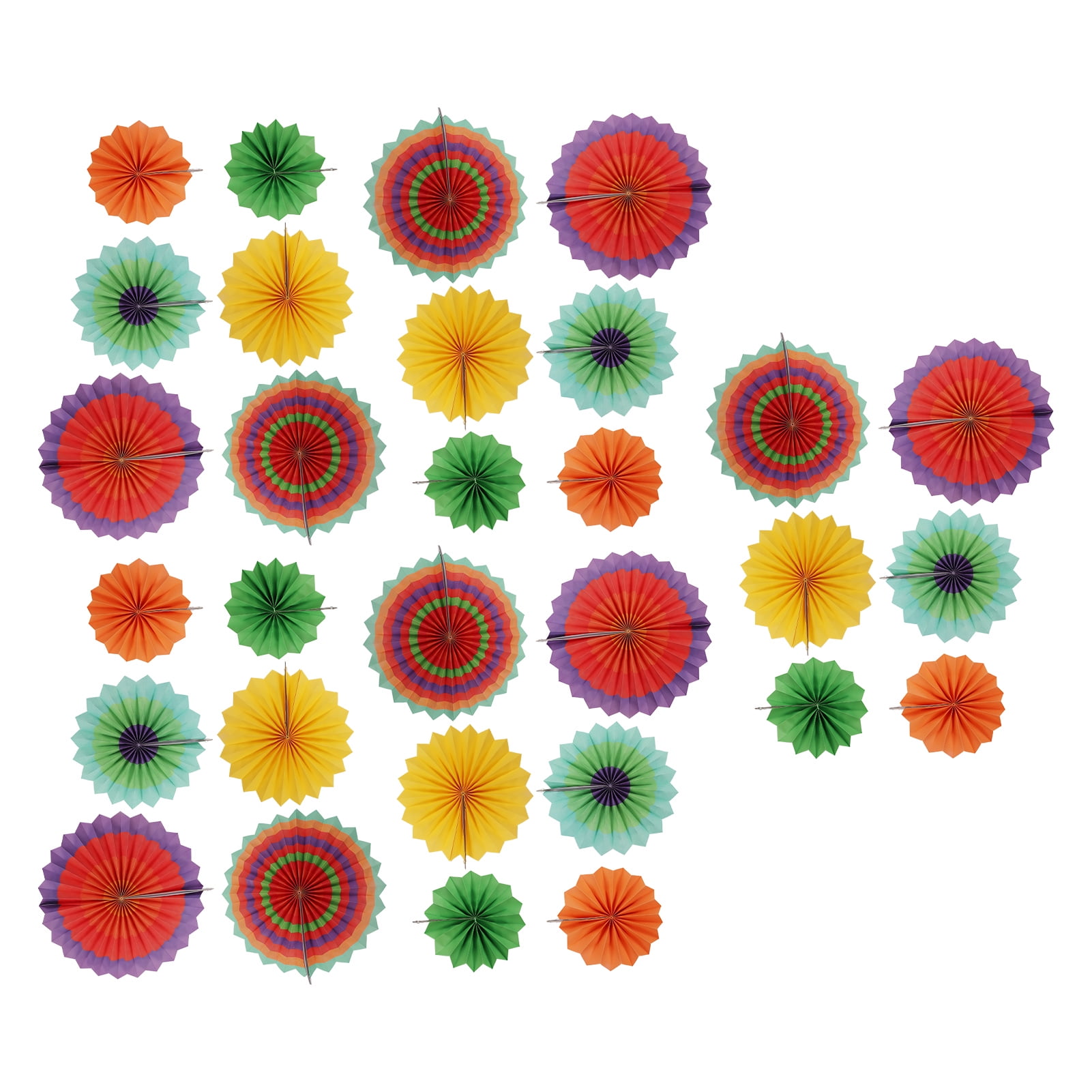 30Pcs Hanging Paper Fans 3 Sizes Bright Vibrant Colors Durable Paper