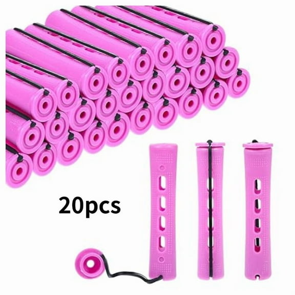 OFEFE 20Pcs Heatless Hair Curlers Set - Pink Plastic Perm Rods with Clips for Long & Short Hair, DIY No-Heat Curling Kit with Spiral Rollers & Perm Papers for Overnight Styling