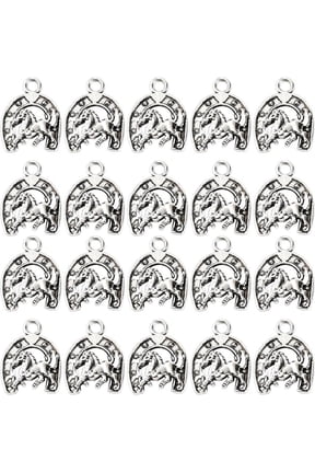 30Pcs Horseshoes Charms Silver Horse Head Charms Horse Charms Bulk Animal Pendants Western Lucky Horseshoe Charms Alloy Charms for Jewelry Making Hole: 3mm Silver