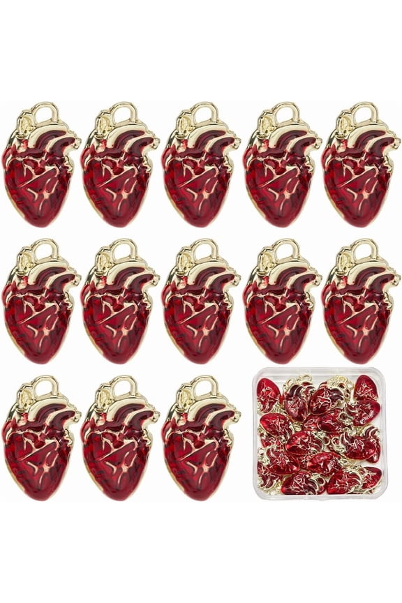 30Pcs Human Heart Charm Anatomical Heart Charms Bulk Enamel Organ 3D Punk Gothic Pendants