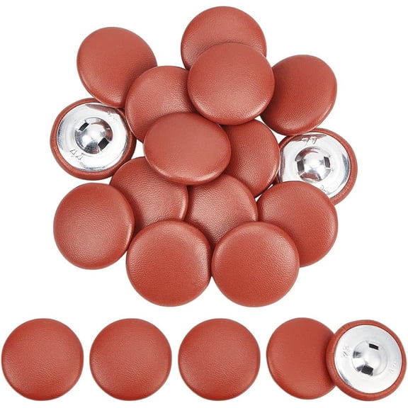 30Pcs Imitation Leather Snap Bottons with Aluminum Findings Flat Round Sienna 28.5x11mm Hole: 2.5mm