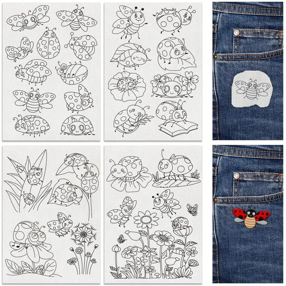 30Pcs Ladybug 4 Sheets Water Soluble Embroidery Pattern Stabilizers Stick and Stitch Embroidery Stickers Hand Sewing DIY Ladybug Embroidery Transfer Papers