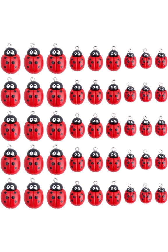 30Pcs Ladybug Charms 3 Styles Opaque Resin Pendants with Iron Loop Flying Animal Insects Dangle Charms