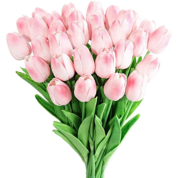 30Pcs Latex Tulips Real Touch Pink Artificial Flowers Fake Tulips Arrangement Bouquet for Home Office Wedding Decor