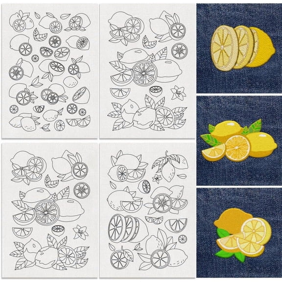 30Pcs Lemon Water Soluble Hand Sewing Stabilizers 8.3"x11.7" Lemon Slices Embroidery Pattern Stabilizer 4 Sheets Fruit Stick and Stitch Embroidery Paper Sticker
