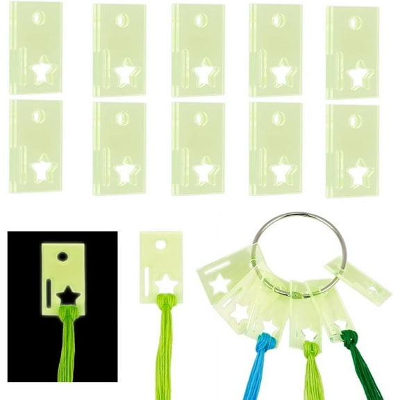 30Pcs Luminous Acrylic Bobbins with Hinged Ring 1.9x1.1 Inch Stitch Thread Bobbins Embroidery Floss Organization Acrylic Floss Drops Floss Bobbin Rings for Craft DIY Sewing Storage GreenDIY