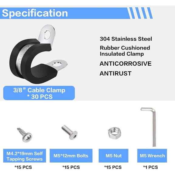 30Pcs M2 Stainless Steel Wire Rope Cable Clip Clamp Simplex Single Bolt Wire Rope Clamps Cable Fasteners for 1/16" Diameter Wire Rope