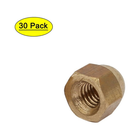 30Pcs M4 Female Thread Nut DIN1587 Dome Cap Head Hex Brass Tone