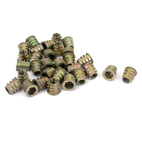 30Pcs M6x10mm Zinc Plated Hex Socket Screw in Thread Insert Nut for Wood
