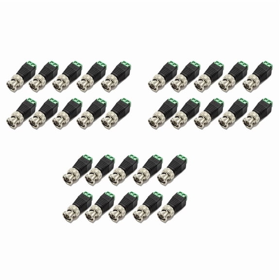 30Pcs Male Metal BNC Connector with DC Connector Plug Screw Terminal UTP Video Balun for CCTV Surveillance Camera