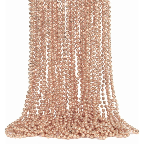 30Pcs Mardi Gras Beads, Rose Gold Beaded Necklace Party Favors, 33" Mardi Gras Christmas Beads Necklace Bulk Costume Stuff, Festival Parade Throw Accessory Sets for Mardi Gras Xmas Wedding Birthd