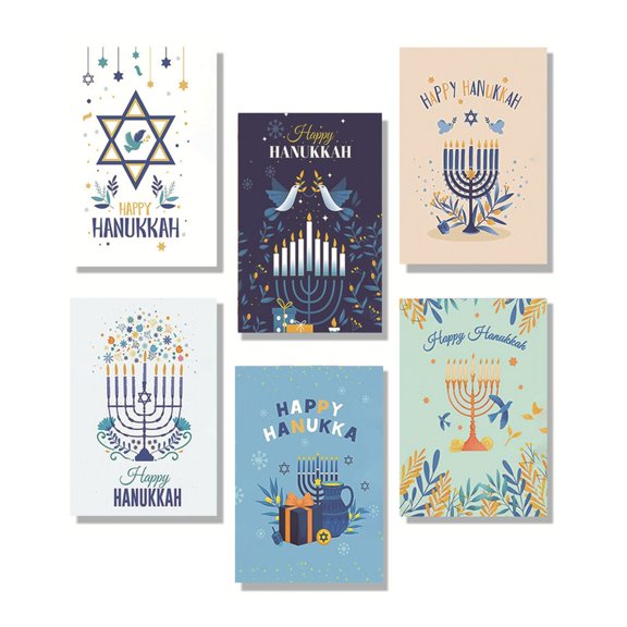 30Pcs Menorah Bird Print Hanukkah Greeting Cards with Envelopes Humor Holiday Assortments Happy Hanukkah Note Card Party