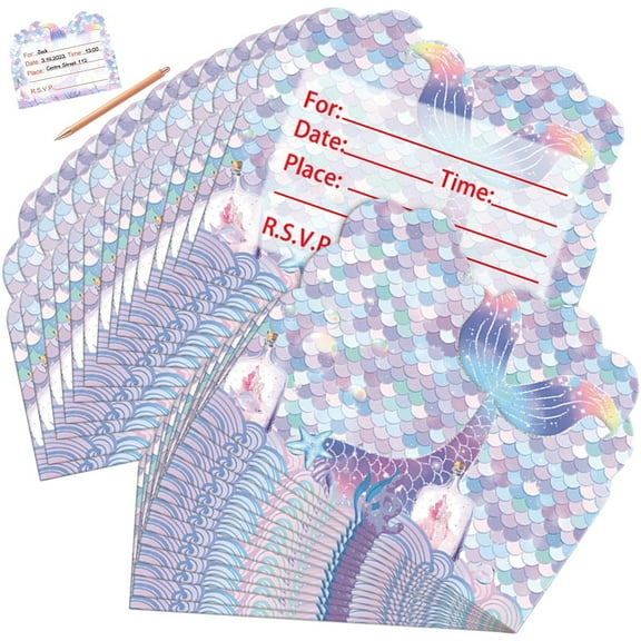 30Pcs Mermaid Party Invitations Magical Mermaid Themed Party Invitation Cards for Birthday Baby Shower Party Supplies
