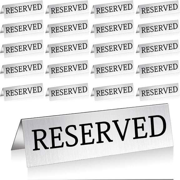 30Pcs Metal Reserved Table Signs, Double Sided Reserved Seating Signs with Protect Film, Table Tent Stand Tents Reserved Sign for Wedding Restaurant Parties Ceremony 5.9 x 1.6 Inch Silver