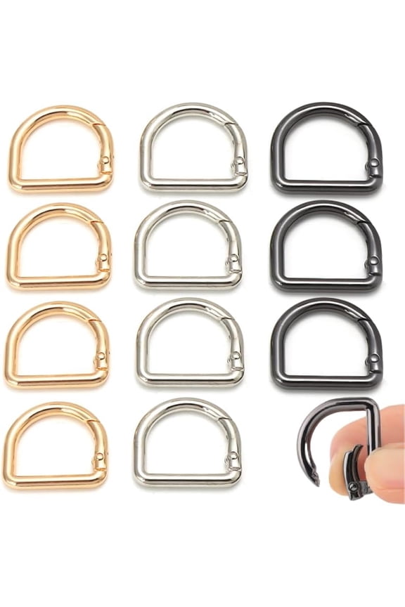 30Pcs Metal Spring D Rings, 30mm Stainless Steel Small D Ring Carabiner Clips, Semicircle Spring Snap Hook Fasteners for Keychain Bags Purse Craft DIY Accessories(3 Colors)