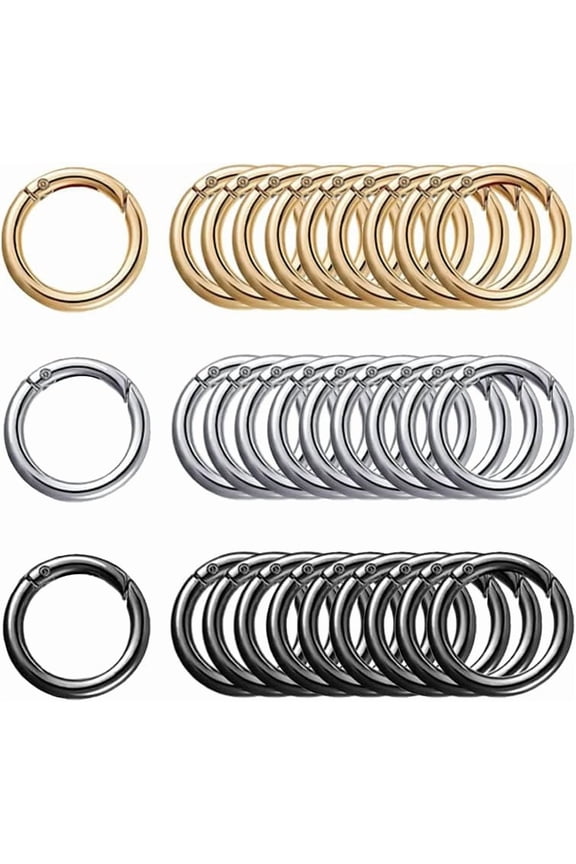 30Pcs Metal Spring O Rings Round Carabiner Keyring, 35mm Spring Keyrings Buckle Snap Clip Trigger for Keychain Bags Purse Craft DIY Accessories(3 Colors)