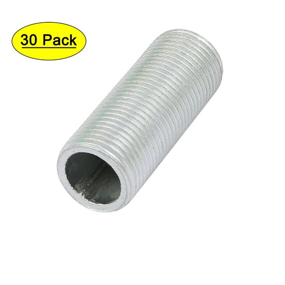 30Pcs Metric M12 1mm Pitch Thread Zinc Plated Pipe Nipple Lamp Parts 30mm Long