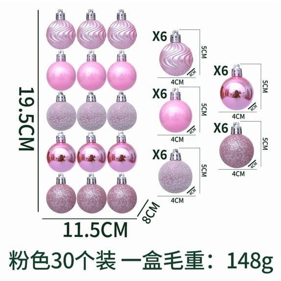 30Pcs Mini Christmas Ball Ornaments, 1.5Inch Small Baubles, Shatterproof Plastic Christmas Bulbs, Hanging Ball for Holiday Wedding Party Decor for Xmas Tree, Wreath, Garland