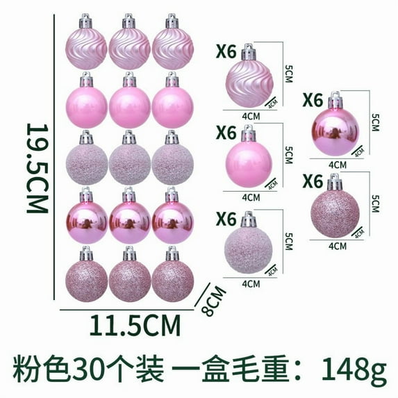 30Pcs Mini Christmas Balls Ornaments for Xmas Tree - 1.57 Inch Small Shatterproof Christmas Tree Decorations Hanging Ball for Holiday Wedding Party Decoration (Pink)