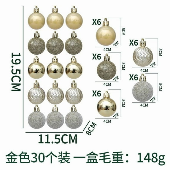 30Pcs Mini Christmas Balls Ornaments for Xmas Tree - 1.57 Inch Small Shatterproof Christmas Tree Decorations Hanging Ball for Holiday Wedding Party Decoration (Gold)