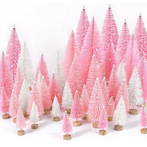 30Pcs Mini Christmas Trees - Artificial Bottle Brush Trees with Wooden Base for Home Table Craft Decorations