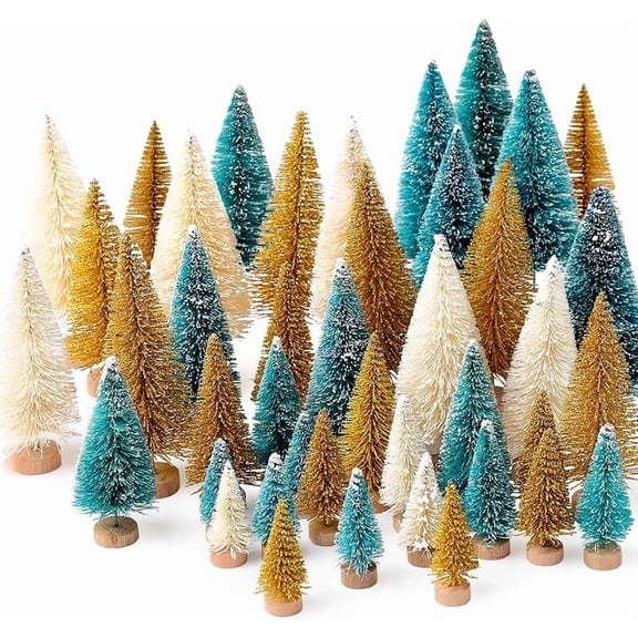 30Pcs Mini Christmas Trees, Artificial Christmas Tree Bottle Brush Trees Christmas with 5 Sizes, Sisal Snow Trees with Wooden Base for Christmas Decor Christmas Party Home Table Craft