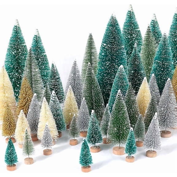 30Pcs Mini Christmas Trees Artificial Christmas Tree Bottle Brush Trees with Wooden Base for Decor Christmas Party Home Table Craft Decorations(Multicolor)