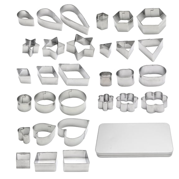 30Pcs Mini Metal Cookie Cutters Set, Stainless Steel Heart Star Flower Round Square Hexagon Oval Diamond Cutters, Small Biscuit Clay Fruit Cutters