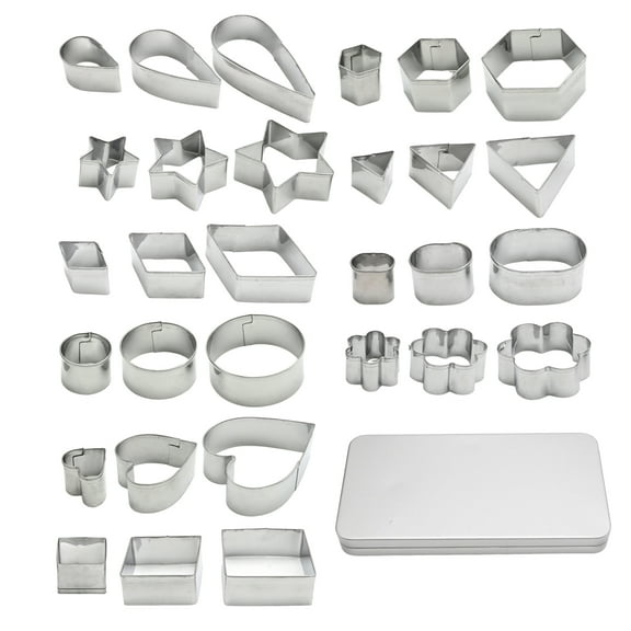 30Pcs Mini Cookie Cutters Set, Stainless Steel Heart Star Flower Round Square Hexagon Oval Diamond Cutters, Small Biscuit Clay Fruit Cutters