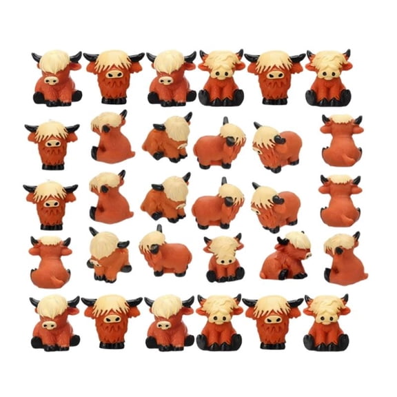 30Pcs Mini Highlands Cow Figurines Tiny Highlands Cow Miniature Cow Sculpture