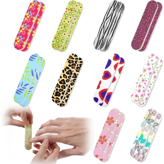 30Pcs Mini Nail Files, Double Sided Emery Boards for Nails Professional Nail File for Acrylic & Natural Nails Colorful Floral Fingernail Buffering Files Nail Art Tools for Home and Salon Use