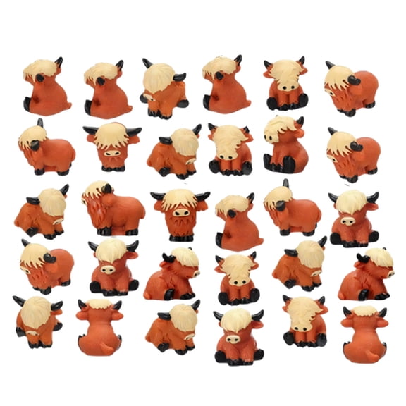 30Pcs Miniature Highlands Cow Statues for Dollhouses Decorations and Cake Toppers