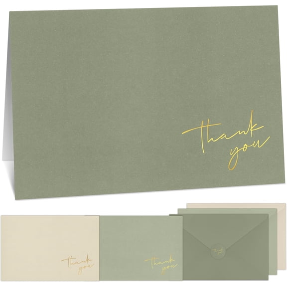 30 Pcs Moss Green Thank You Cards Set with Envelopes and Stickers, Elegant Blank Note Cards for Wedding, Business, Baby Shower and All Occasions