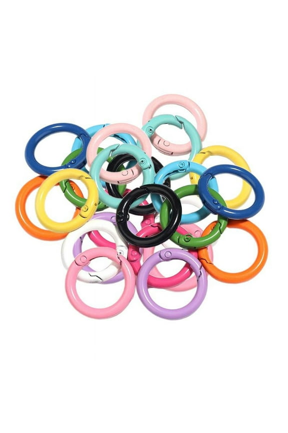 30Pcs Multicolored Round Spring Snap Clip Carabiner Keychain Bags Organizing Buckle Jump Rings Shoulder Strap Key