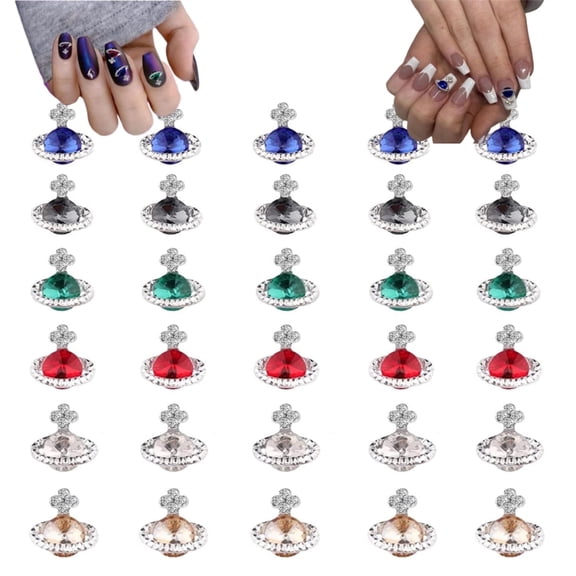 Jademall 30Pcs 3D Planet Nail Charms, Saturn-Shaped Alloy Nail Art Rhinestones for Space Theme DIY, Nail Decor & Jewelry Making - Multicolor