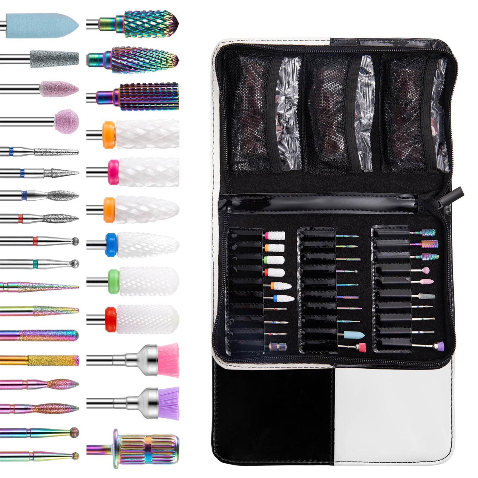 30Pcs Nail Drill Bits Set with Storage Bag, Diamond Cuticle Electric Nail File and Ceramic Acrylic Gel Nail Bits Kits
