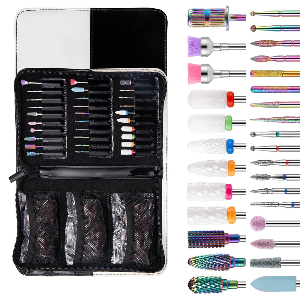 30Pcs Nail Drill Bits Set with Storage Bag, Nail Manicure Pedicure Tools Acrylic Nail Art Tools, Carbide Cuticle Remover