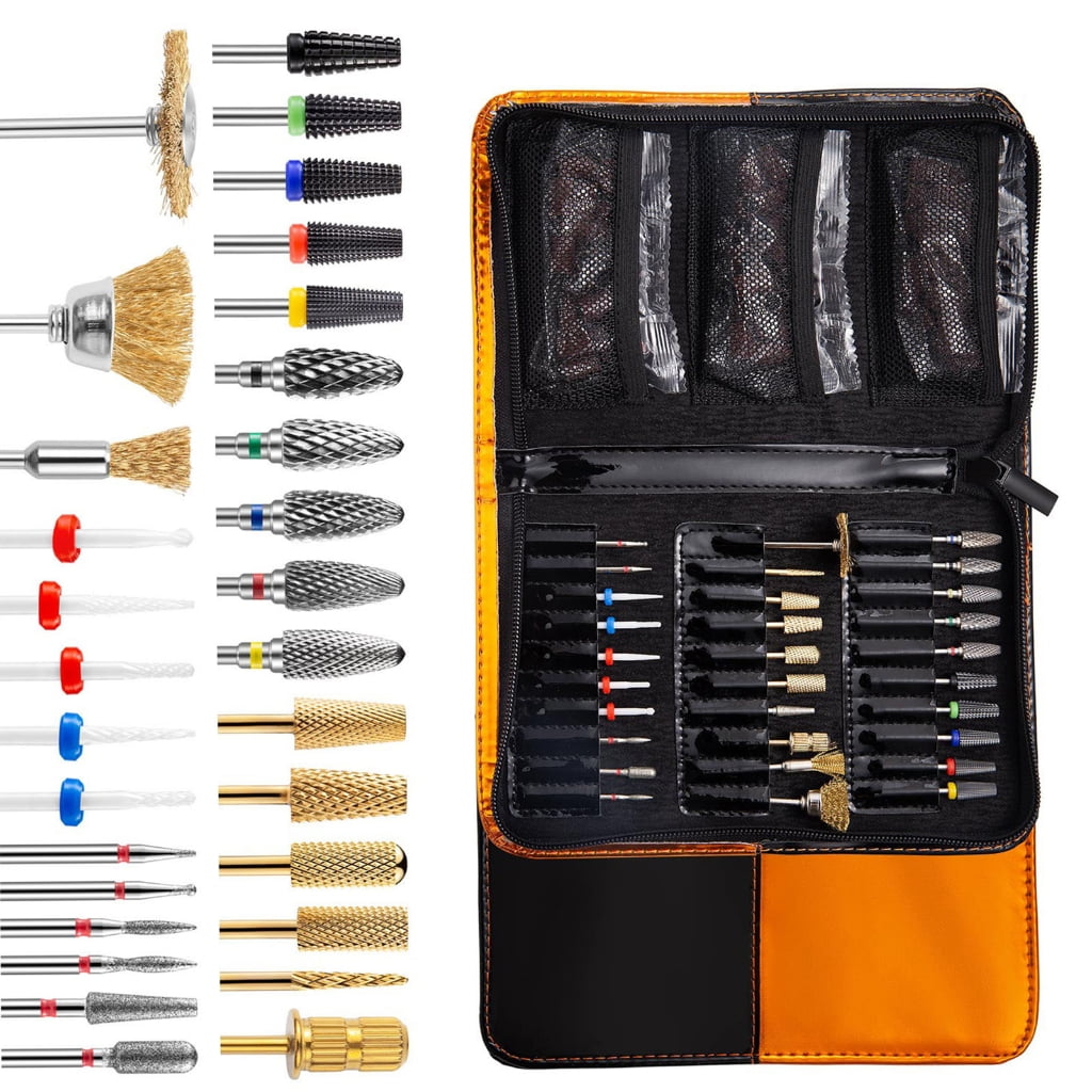 30Pcs Nail Drill Bits Set with Storage Bag, Nail Manicure Pedicure Tools Acrylic Nail Art Tools, Carbide Cuticle Remover