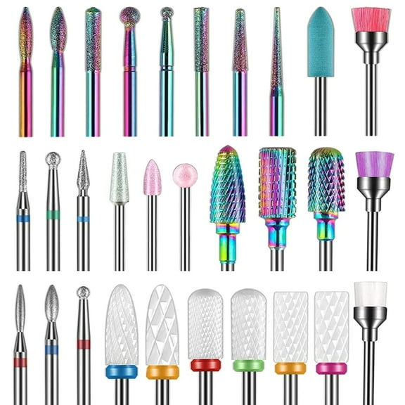 30Pcs Nail Drill Bits Sets 3/32 Inch Ceramic Nail Drill Bit Sets with Box Electric Manicure Nail File Bit for Nails
