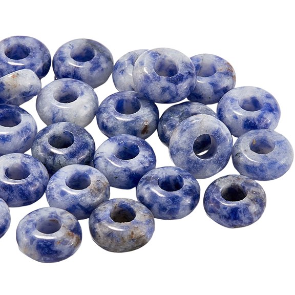 30Pcs Natural Blue Spot Jasper European Beads Large Hole Beads Rondelle 10x4.5mm Hole: 4mm