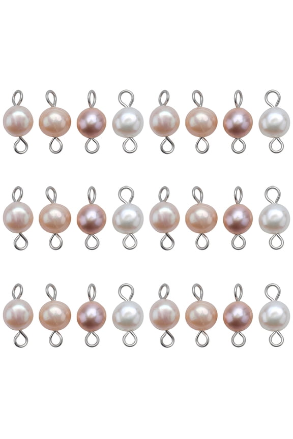 30Pcs Natural Freshwater Pearl Connector Charms Links with Stainless Steel Color Plated 304 Stainless Steel Double Loops Seashell Color
