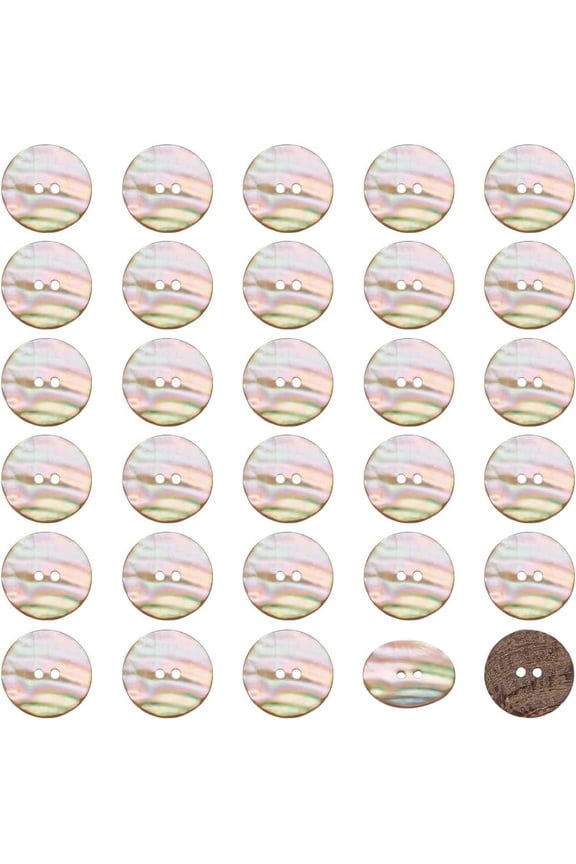 30Pcs Natural Shell Buttons 25mm Abalone Paua Shells Buttons 2-Holes Round Sewing Craft Button Bulk for DIY Clothing Sweater Shirt Hats Scrapbooking Necklace Phone Case Bags Decor