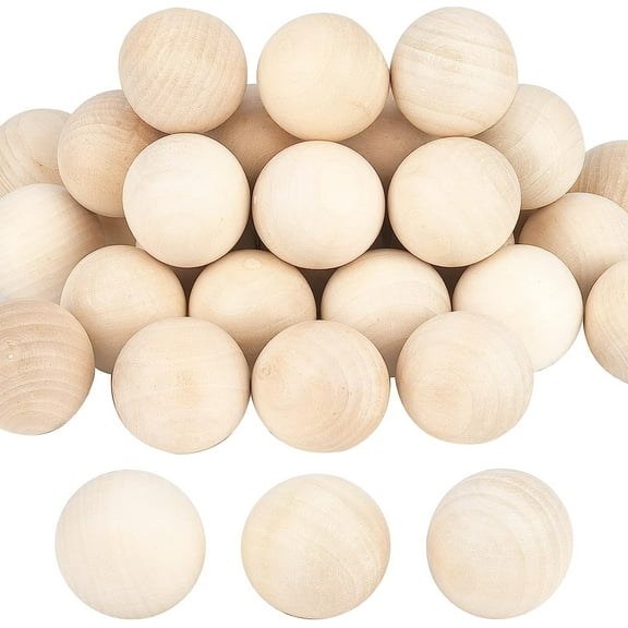 30Pcs Natural Wooden Round Ball DIY Decorative Wood Crafting Balls Unfinished Wood Sphere No Hole/Undrilled Undyed Lead Free Antique White 39~40mm