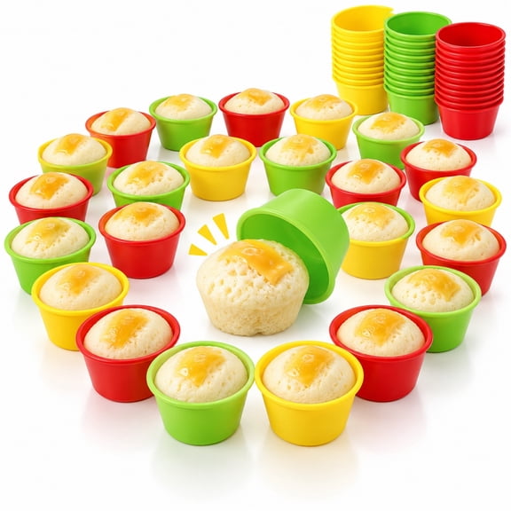 30Pcs Nonstick Baking Liners, Shunshunfu 2.36 inch Flexible Silicone Steaming Cups, Reusable Rice Cake Molds for Mini Muffins, Homemade Filipino Puto & Bite-Size Dessert Prep, Multicolor